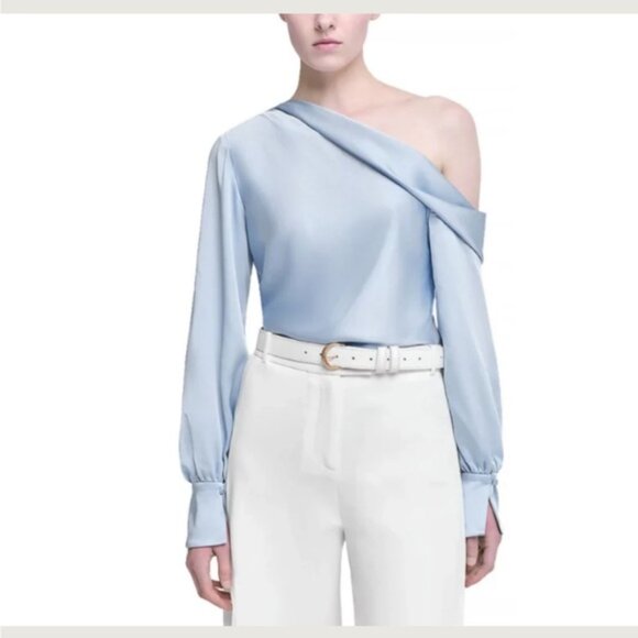 Jonathan Simkhai Off The Shoulder “Alice” Blouse Color Sky Warn Once - Picture 1 of 4